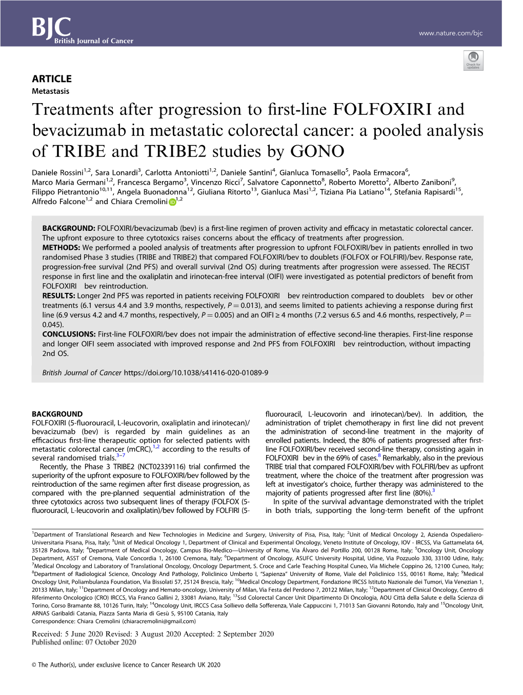 Treatments After Progression to First-Line FOLFOXIRI