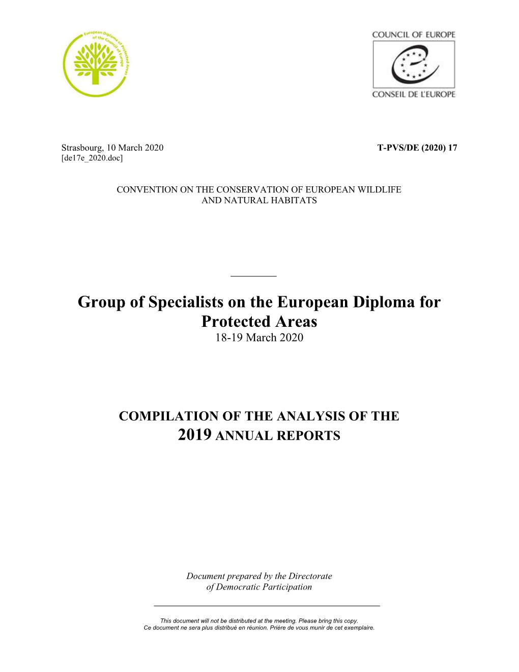 Group of Specialists on the European Diploma for Protected Areas 18-19 March 2020