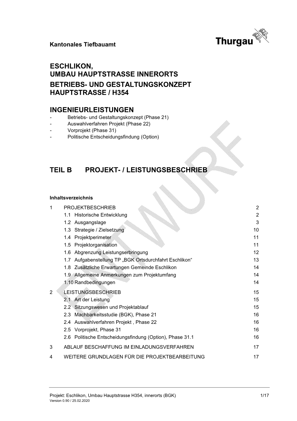 Und Gestaltungskonzept Hauptstrasse / H354 Ingenieurleistungen