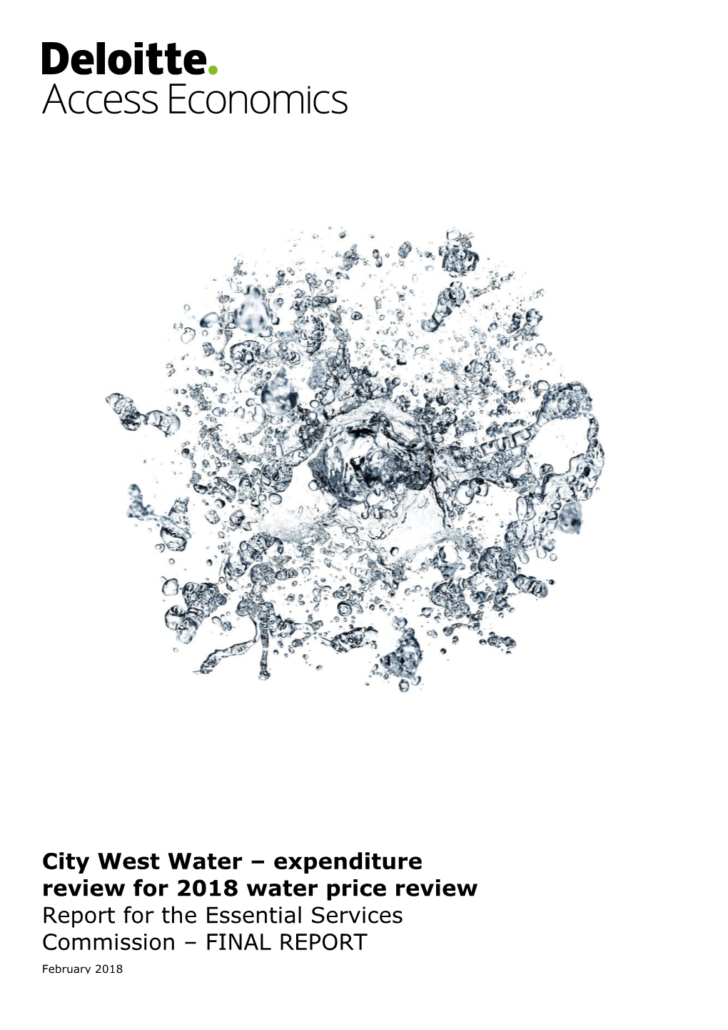 City West Water – Expenditure Review for 2018 Water Price Review