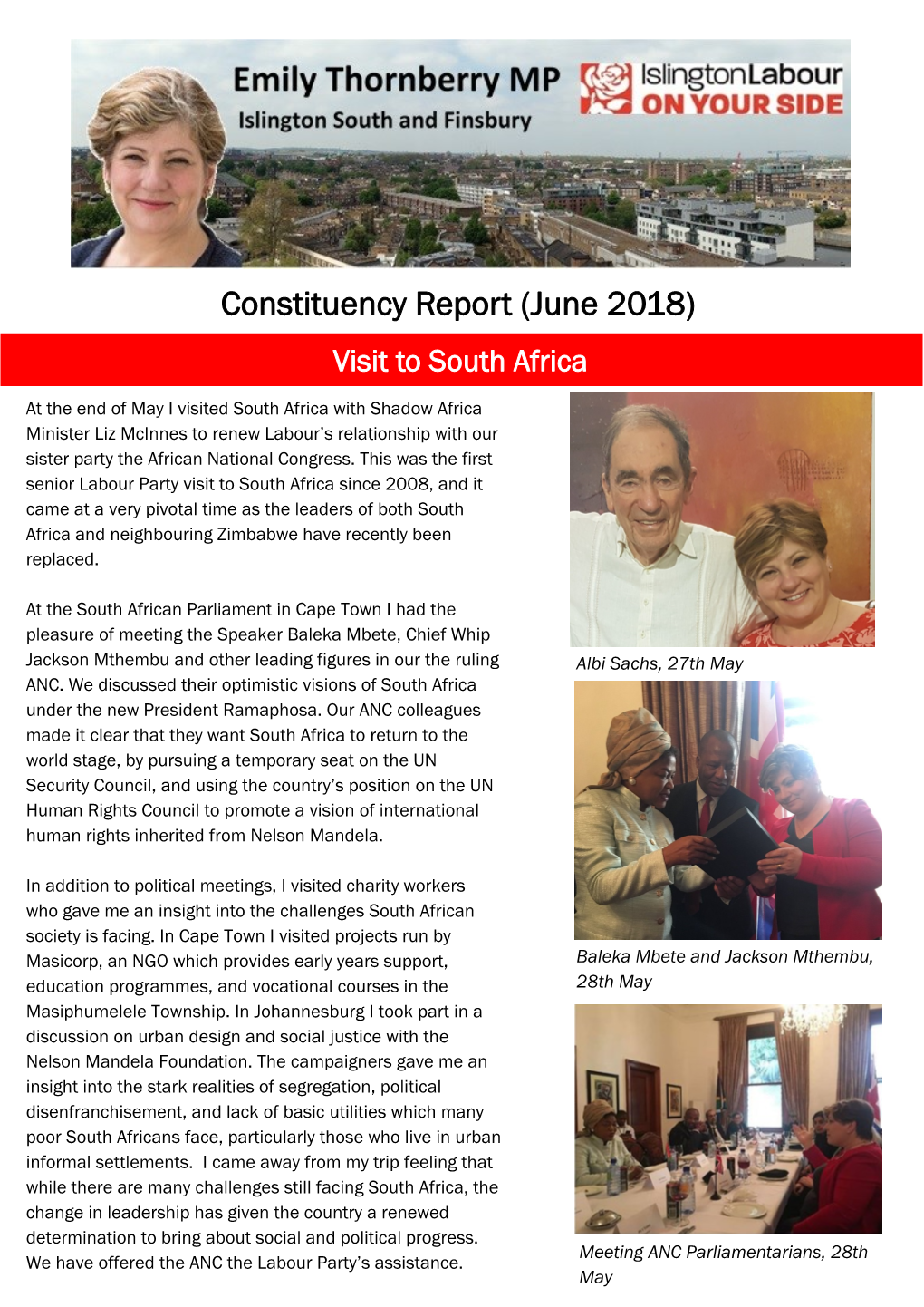 Constituency Report (June 2018) Visit to South Africa