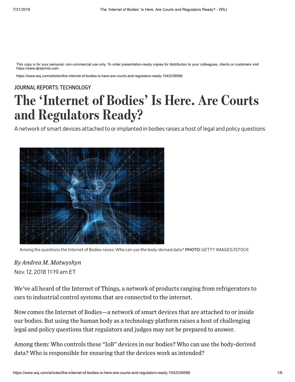 The 'Internet of Bodies' Is Here. Are Courts and Regulators Ready?