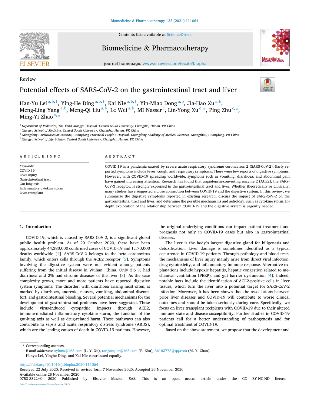 Potential Effects of SARS-Cov-2 on the Gastrointestinal Tract and Liver