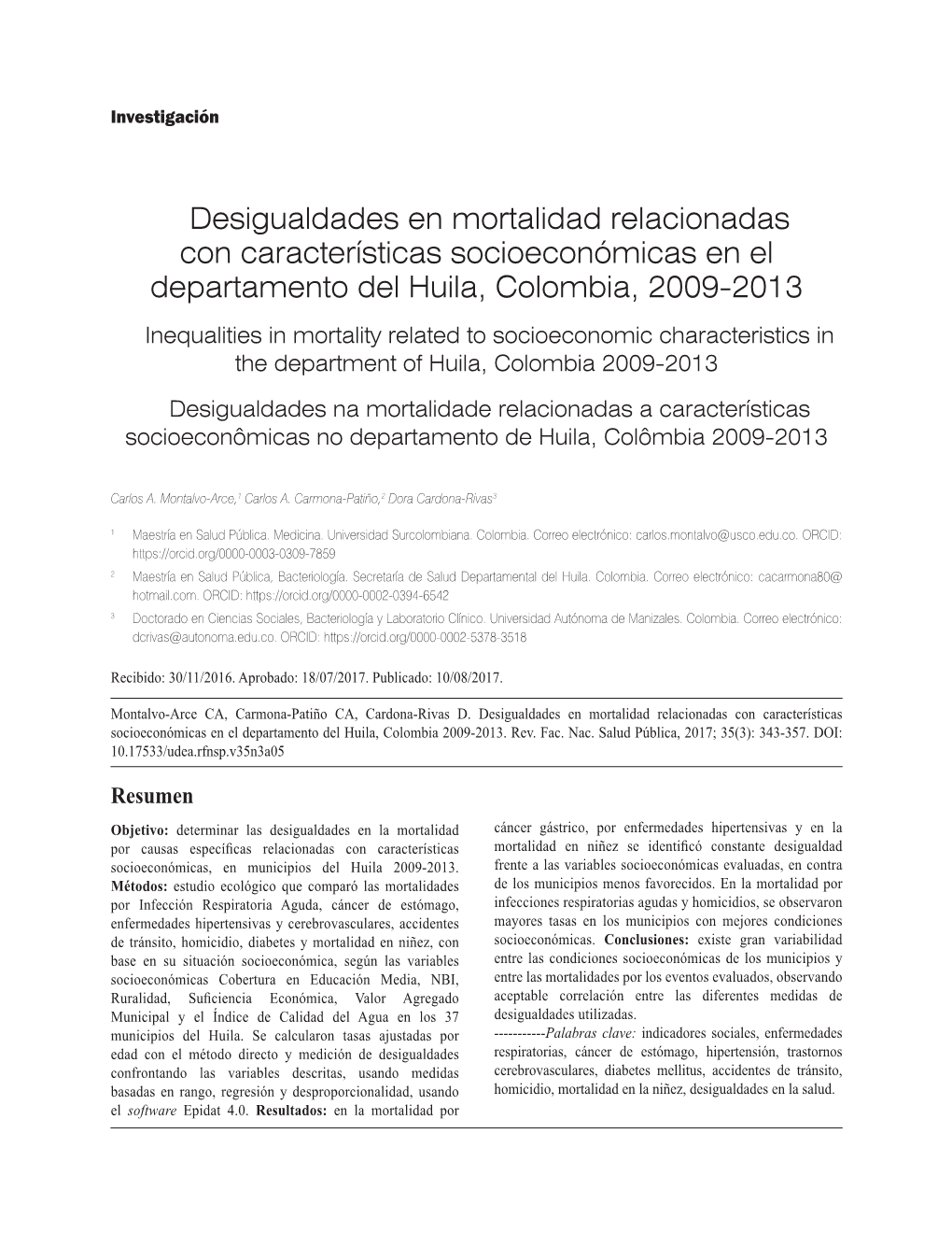 Desigualdades En Mortalidad Relacionadas Con Características