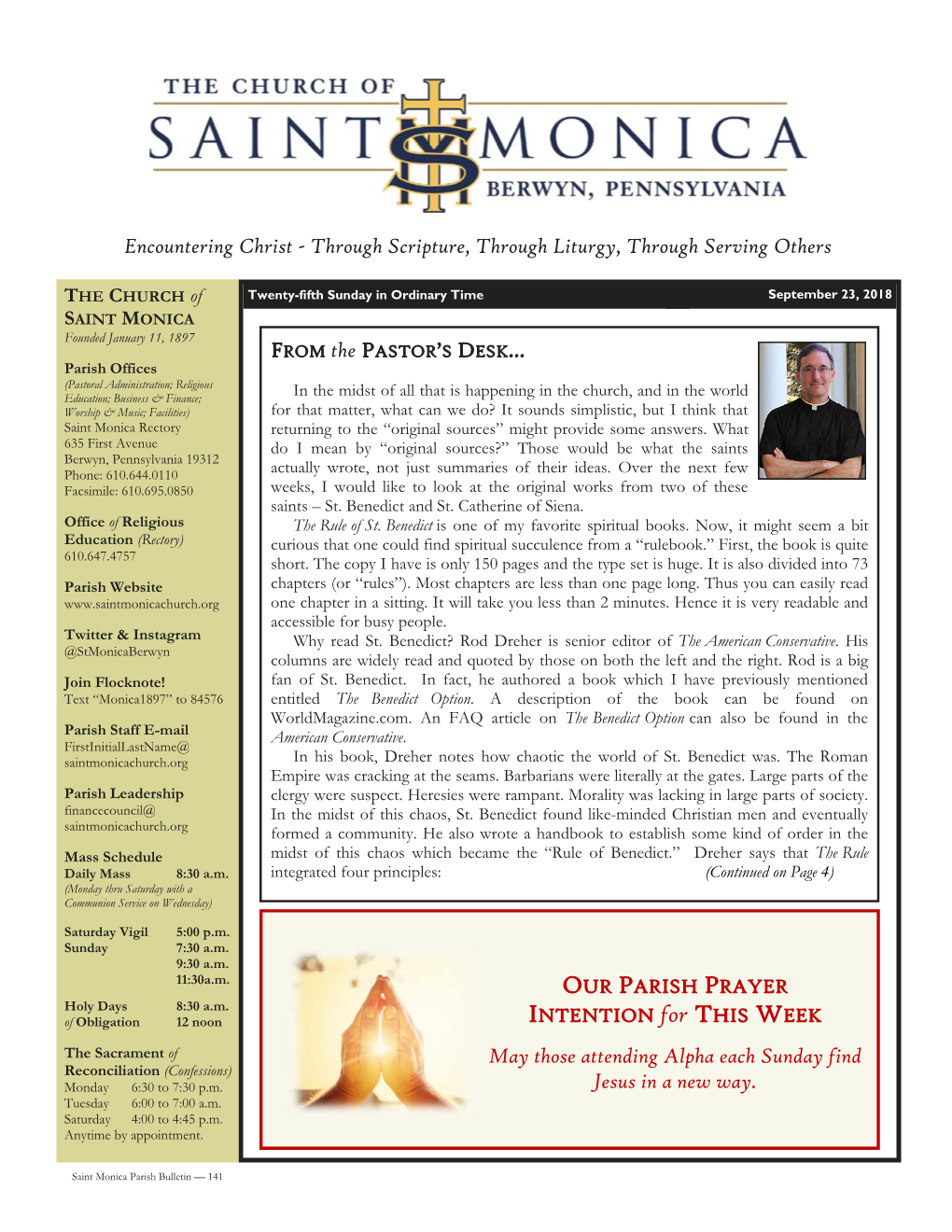 Saint Monica Berwyn 141 Bulletin for 9-23-2018