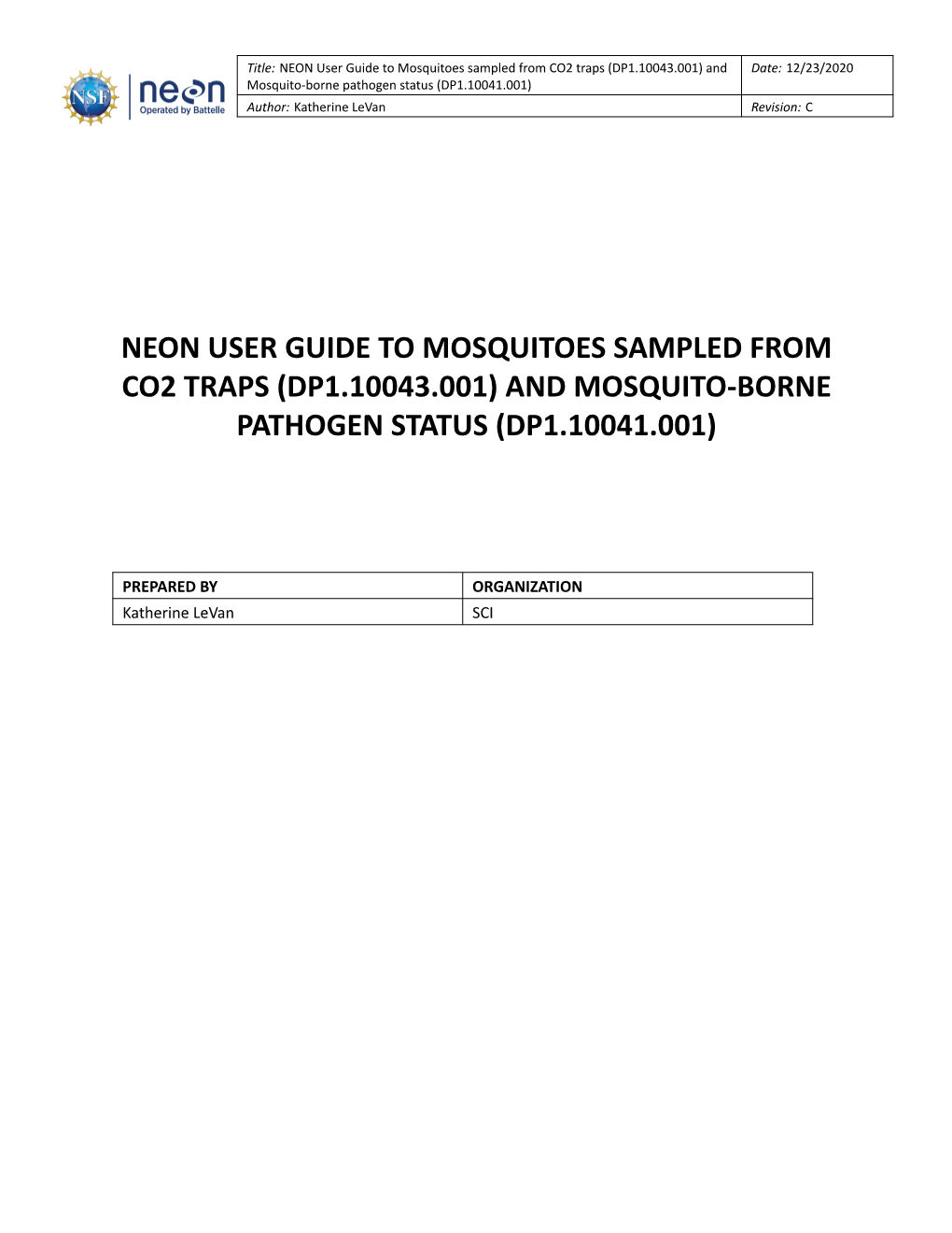 And Mosquito‐Borne Pathogen Status (Dp1.10041.001)