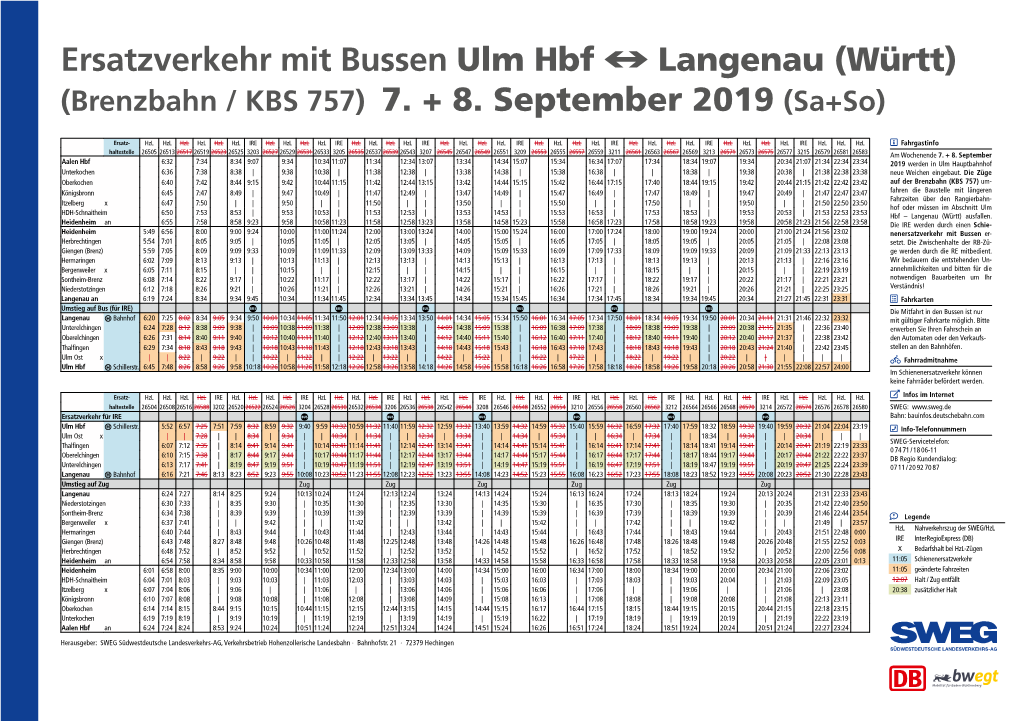 Ersatzverkehr Mit Bussen Ulm Hbf Ò Langenau (Württ) (Brenzbahn / KBS 757) 7