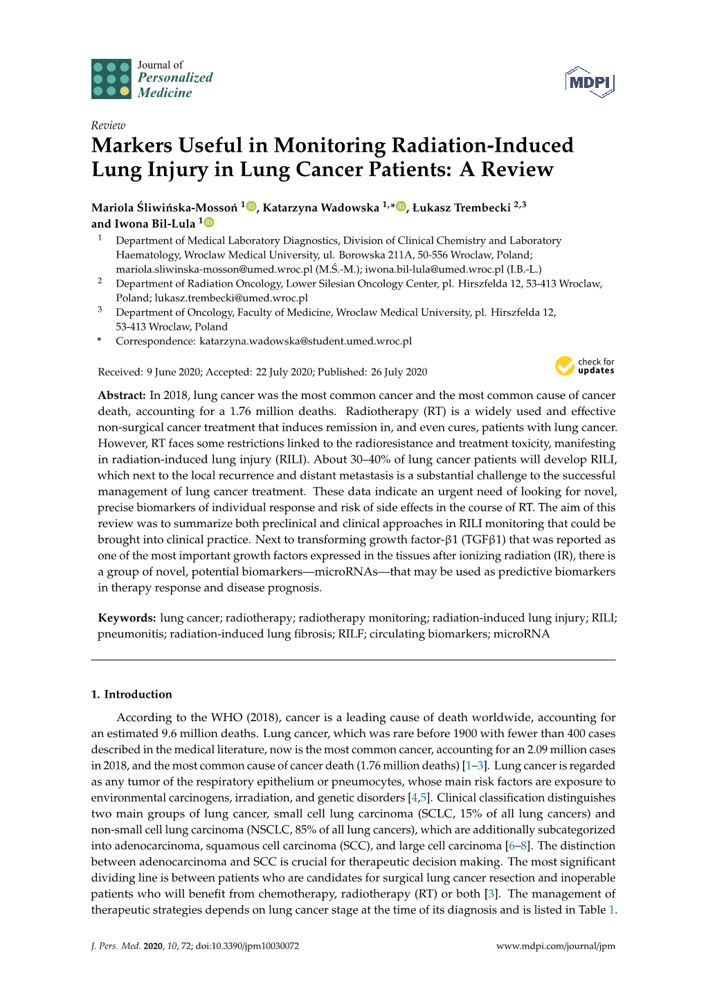 Markers Useful in Monitoring Radiation-Induced Lung Injury in Lung Cancer Patients: a Review