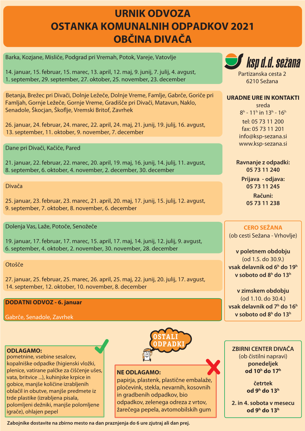 Urnik Odvoza Ostanka Komunalnih Odpadkov 2021 Občina Divača