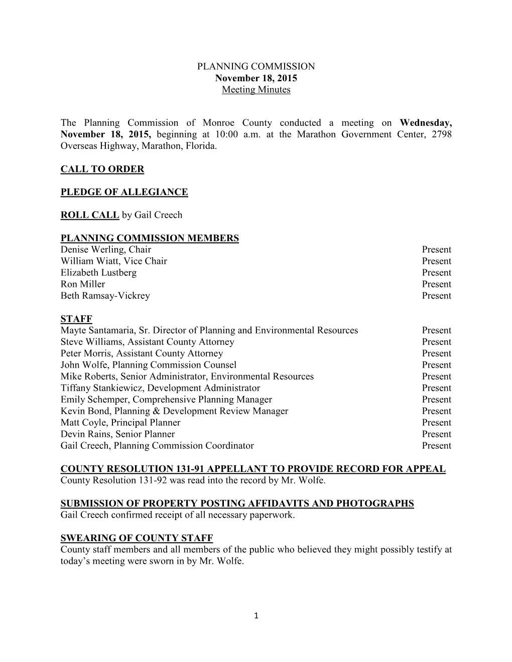 PLANNING COMMISSION November 18, 2015 Meeting Minutes The