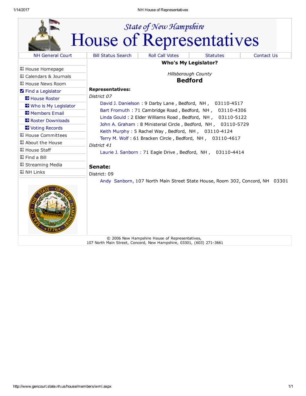 Bedford House News Room Find a Legislator Representatives: House Roster District 07 David J