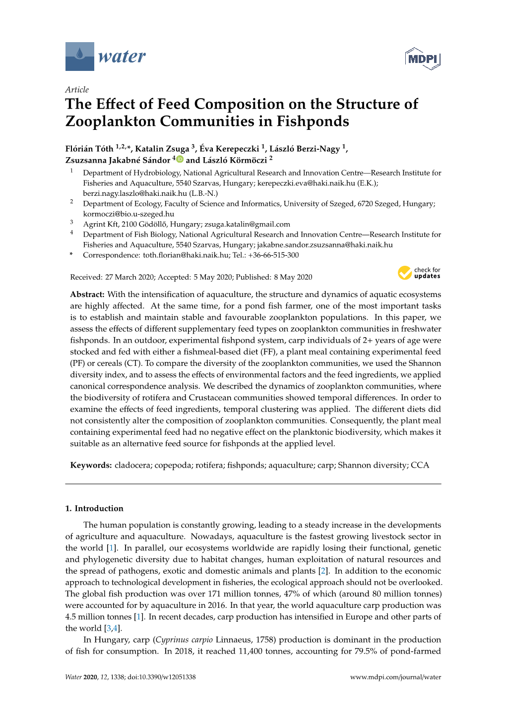 The Effect of Feed Composition on the Structure of Zooplankton