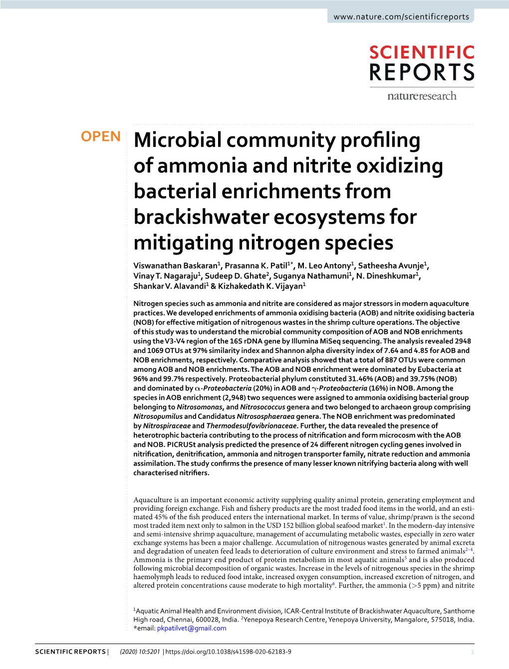 Microbial Community Profiling of Ammonia and Nitrite Oxidizing