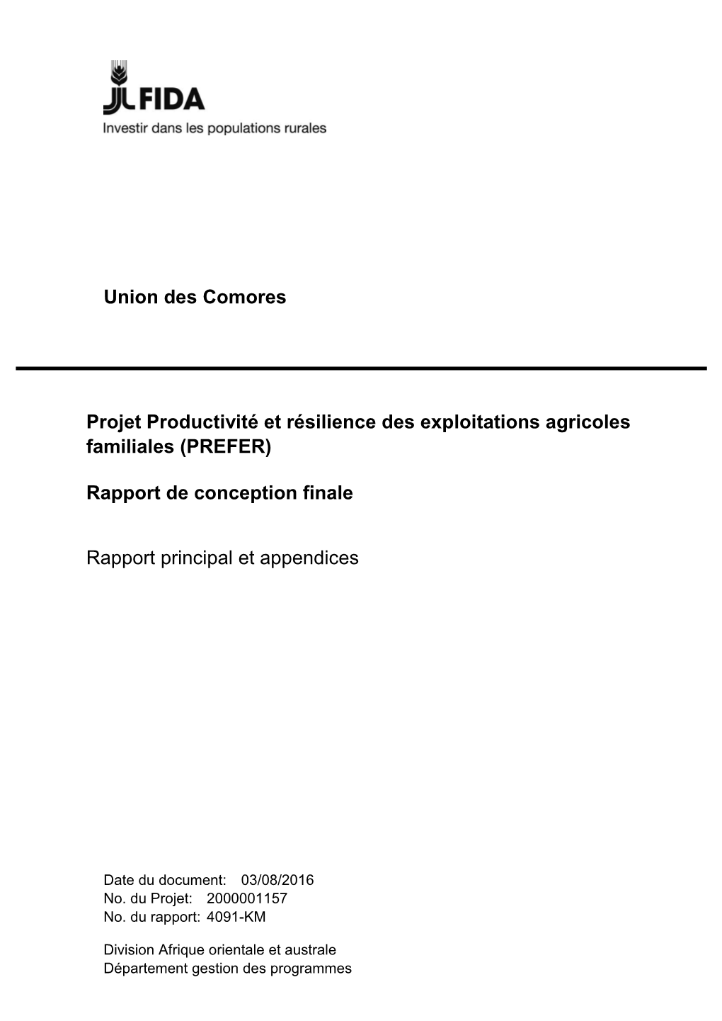 Projet Productivité Et Résilience Des Exploitations Agricoles Familiales (PREFER)