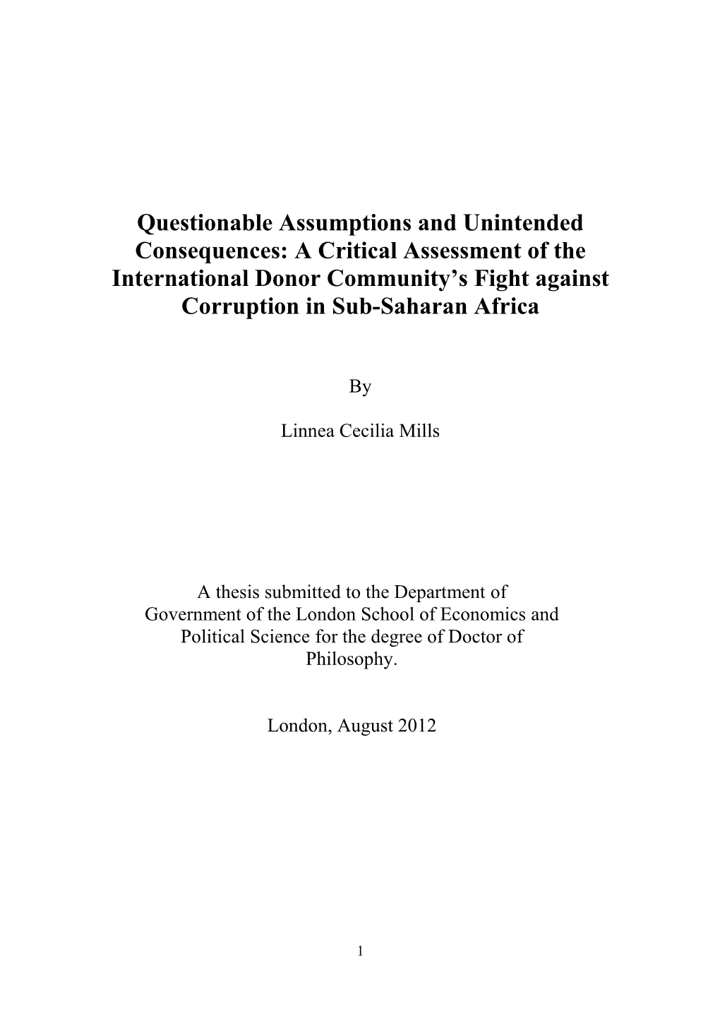 Questionable Assumptions and Unintended Consequences: a Critical Assessment of the International Donor Community’S Fight Against Corruption in Sub-Saharan Africa