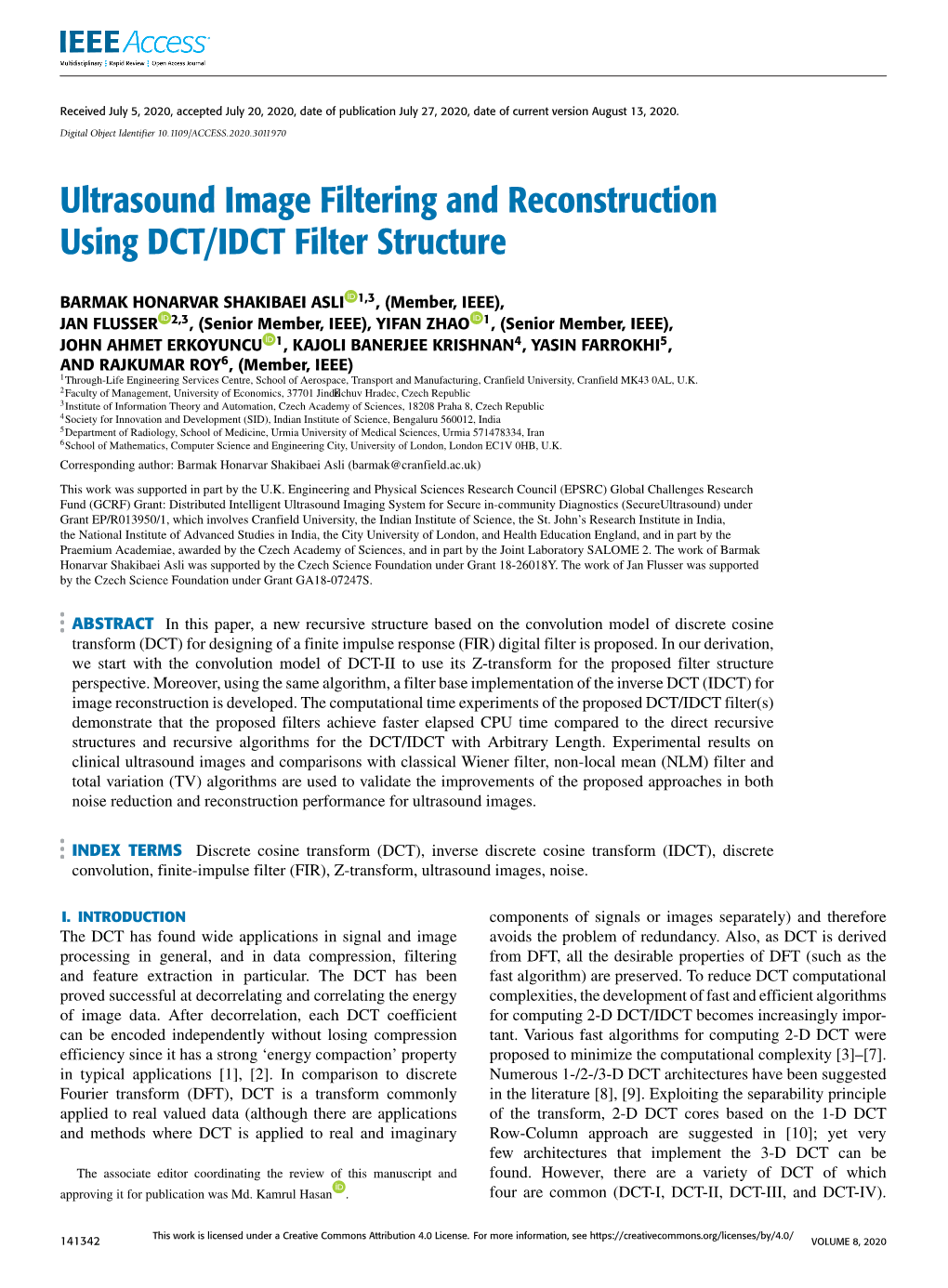 Ultrasound Image Filtering and Reconstruction Using DCT/IDCT Filter Structure