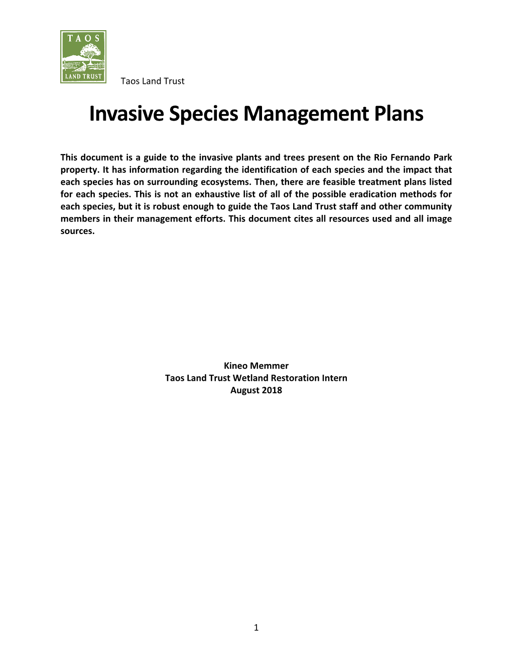 Invasive Species Management Plans