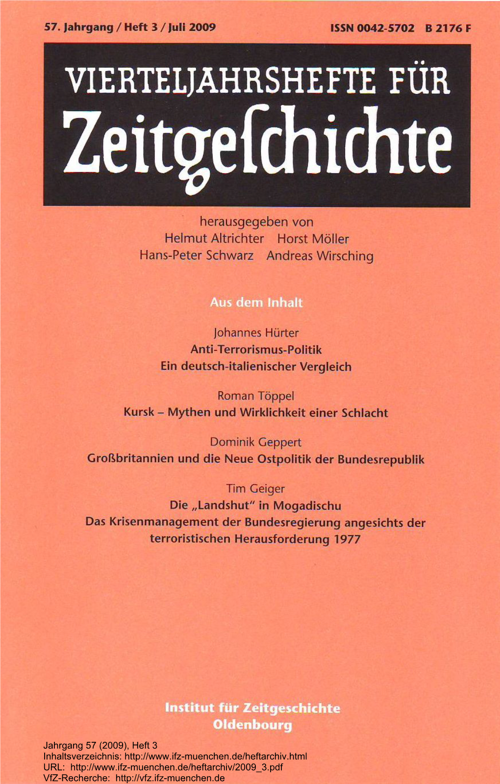 Vierteljahrshefte Für Zeitgeschichte Jahrgang 57(2009) Heft 3