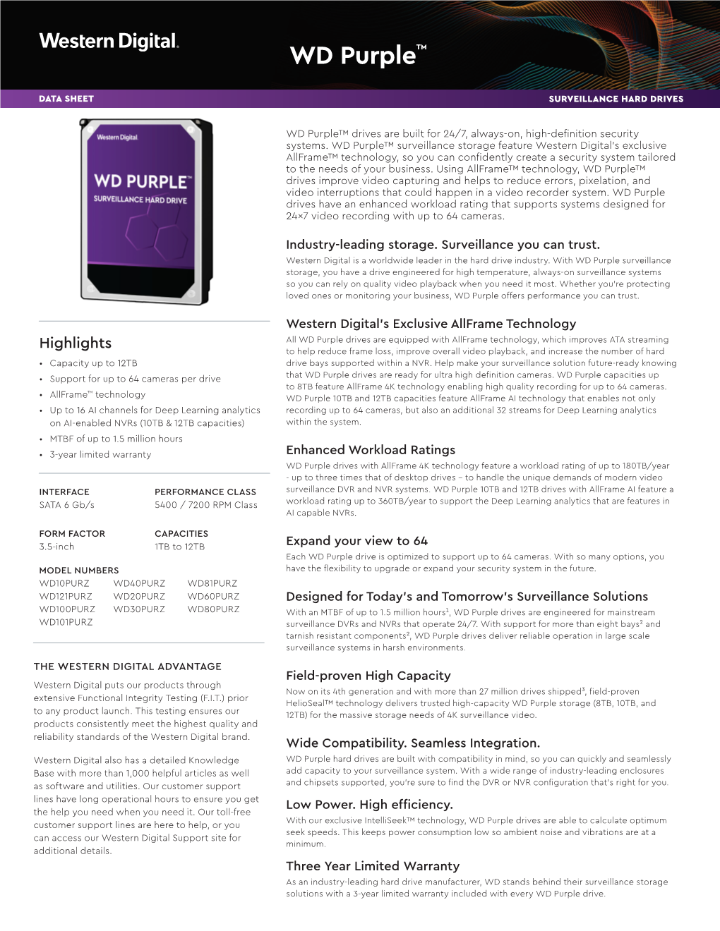 Western Digital WD Purple Series Data Sheet