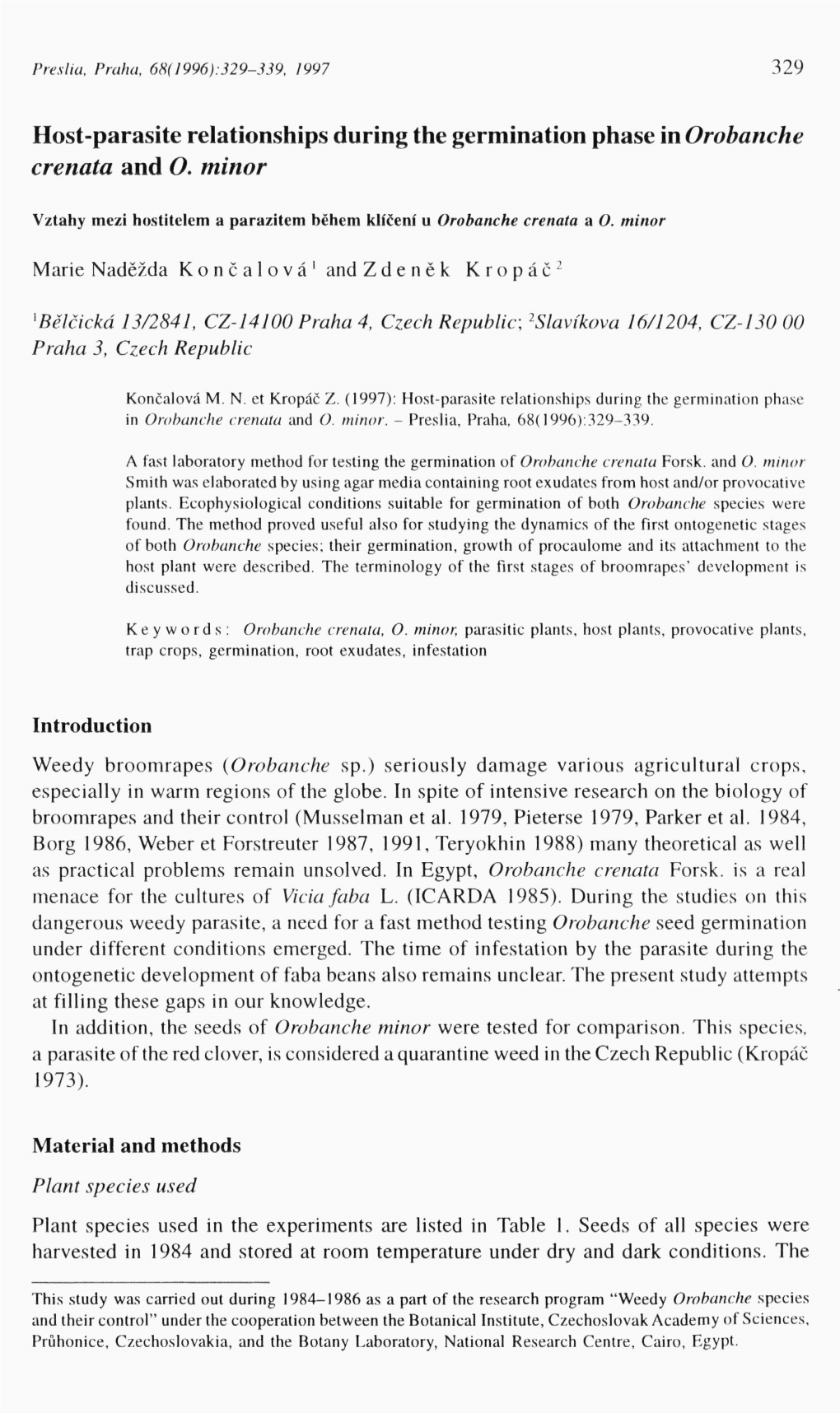 Host Parasite Relationship During the Germination Phase in Orobanche