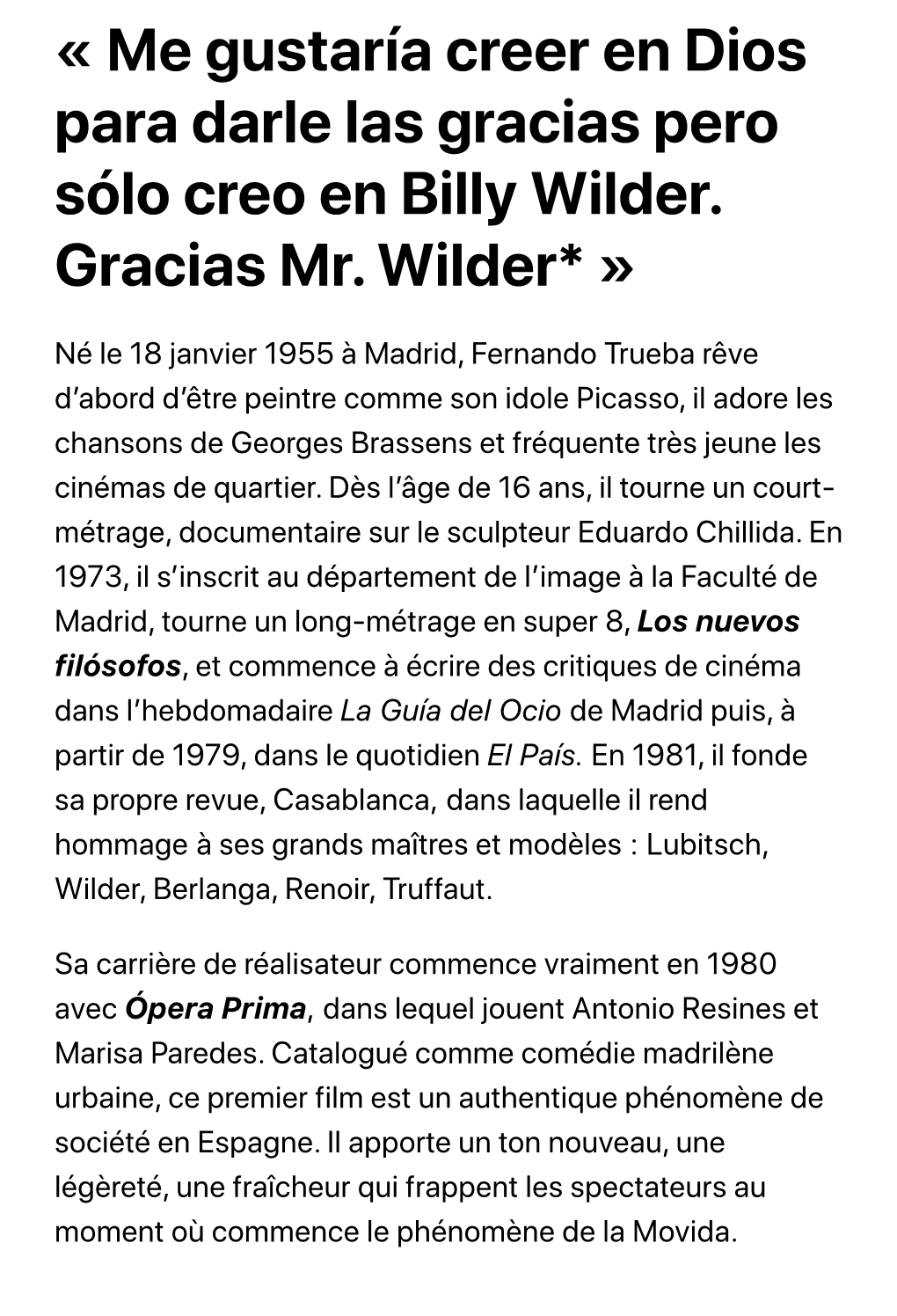 Me Gustaría Creer En Dios Para Darle Las Gracias Pero Sólo Creo En Billy Wilder