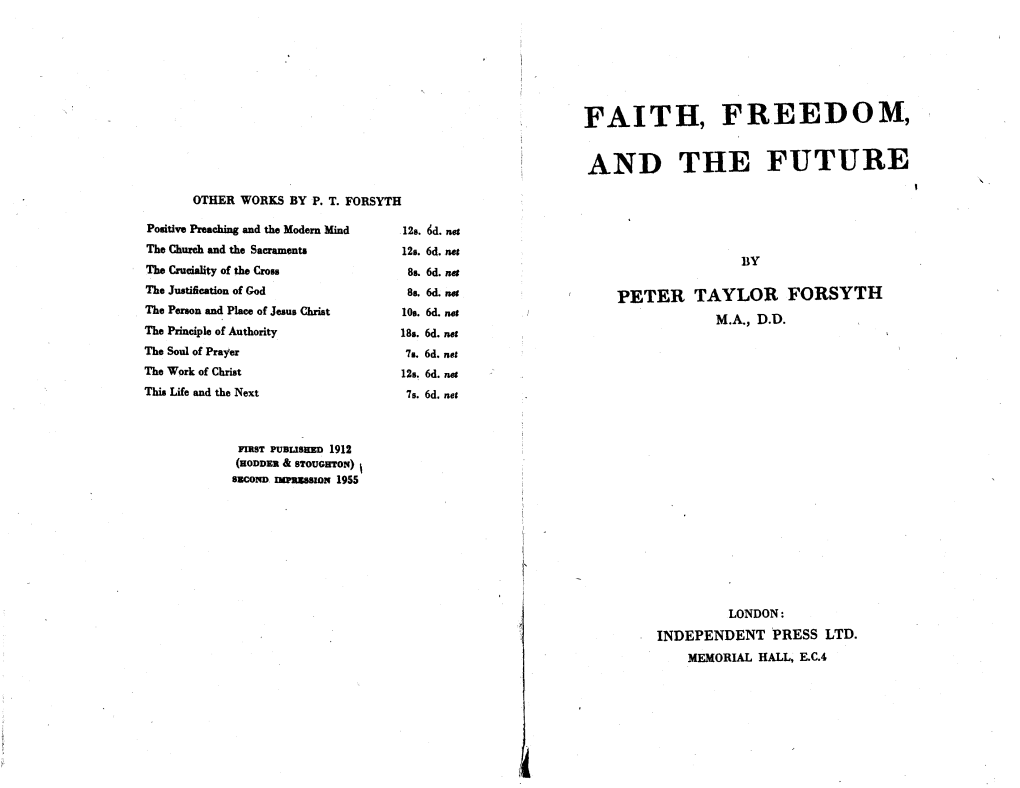 Faith, Freedom and the Future