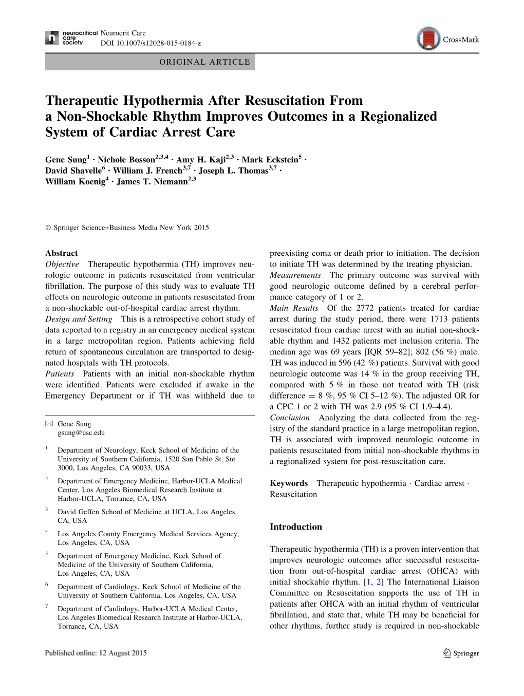 Therapeutic Hypothermia After Resuscitation from a Non-Shockable Rhythm Improves Outcomes in a Regionalized System of Cardiac Arrest Care