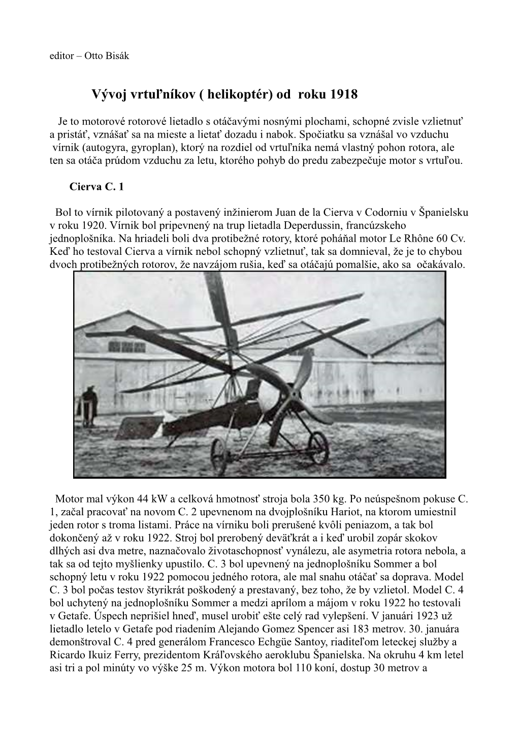 Vývoj Vrtuľníkov Od Roku 1918