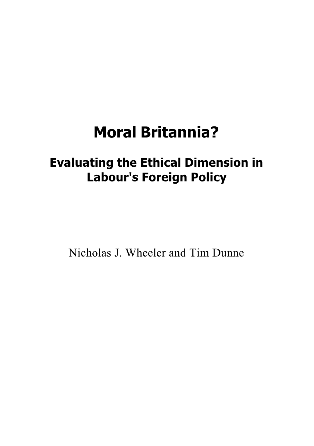 Evaluating the Ethical Dimension in Labour's Foreign Policy