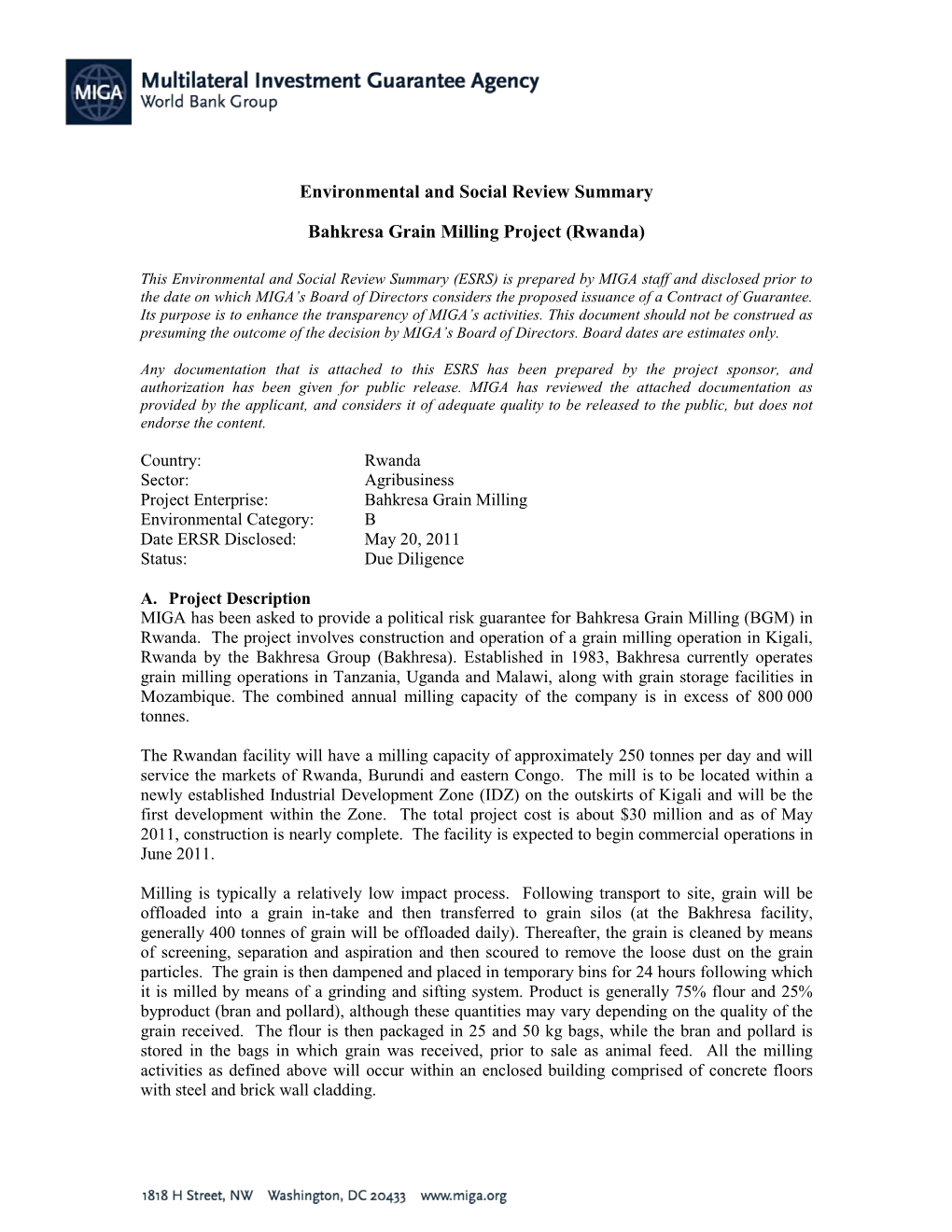 Environmental and Social Review Summary