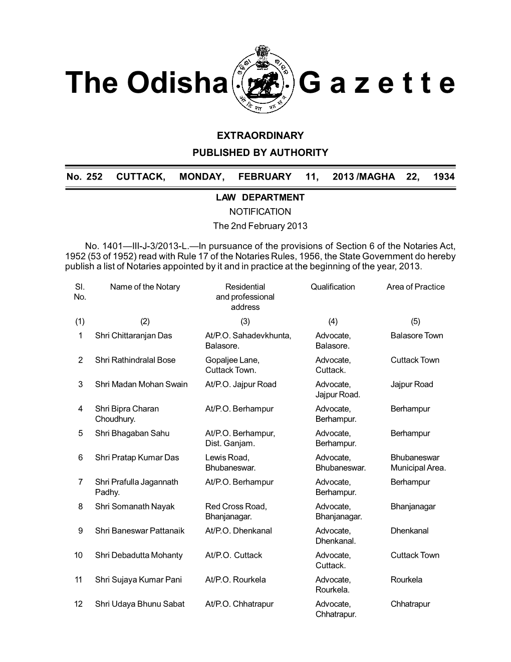 The Odisha G a Z E T T E