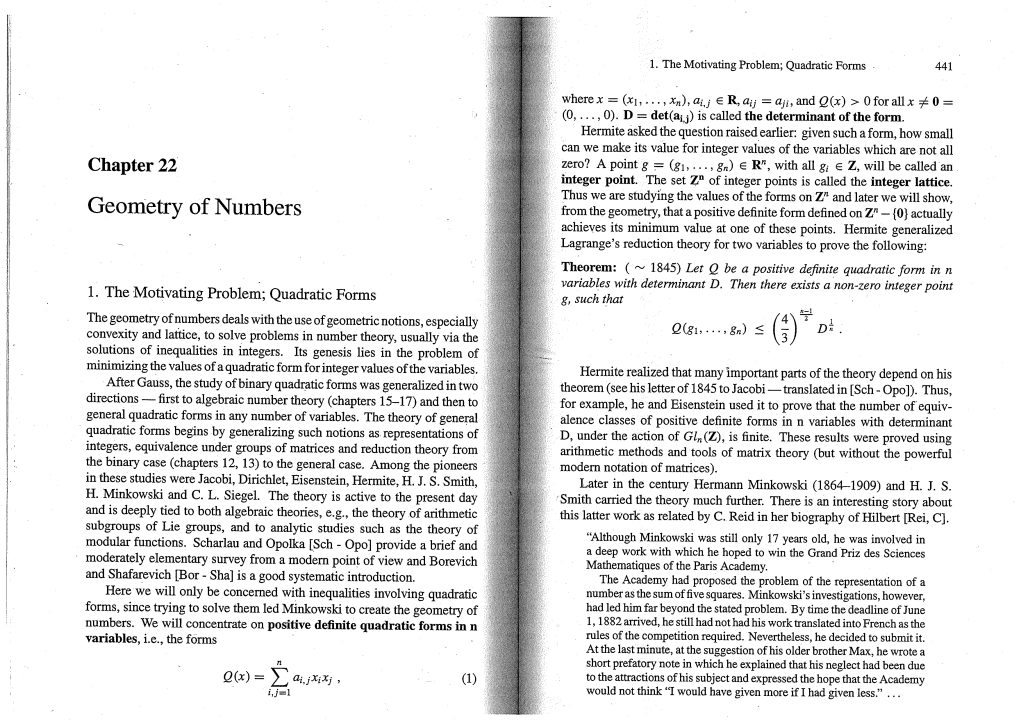 Geometry of Numbers from the Geometry, That a Positive Definite Form Defined on Z" — {0} Actually Achieves Its Minimum Value at One of These Points