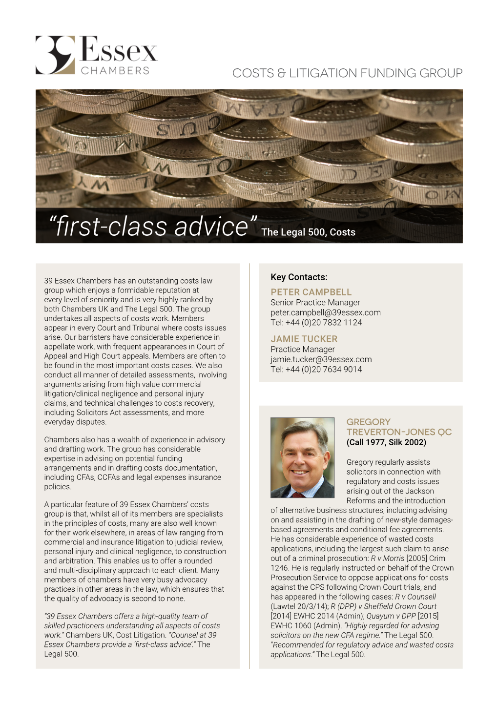 “First-Class Advice”The Legal 500, Costs