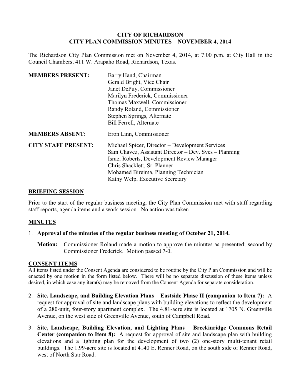 City of Richardson City Plan Commission Minutes – November 4, 2014