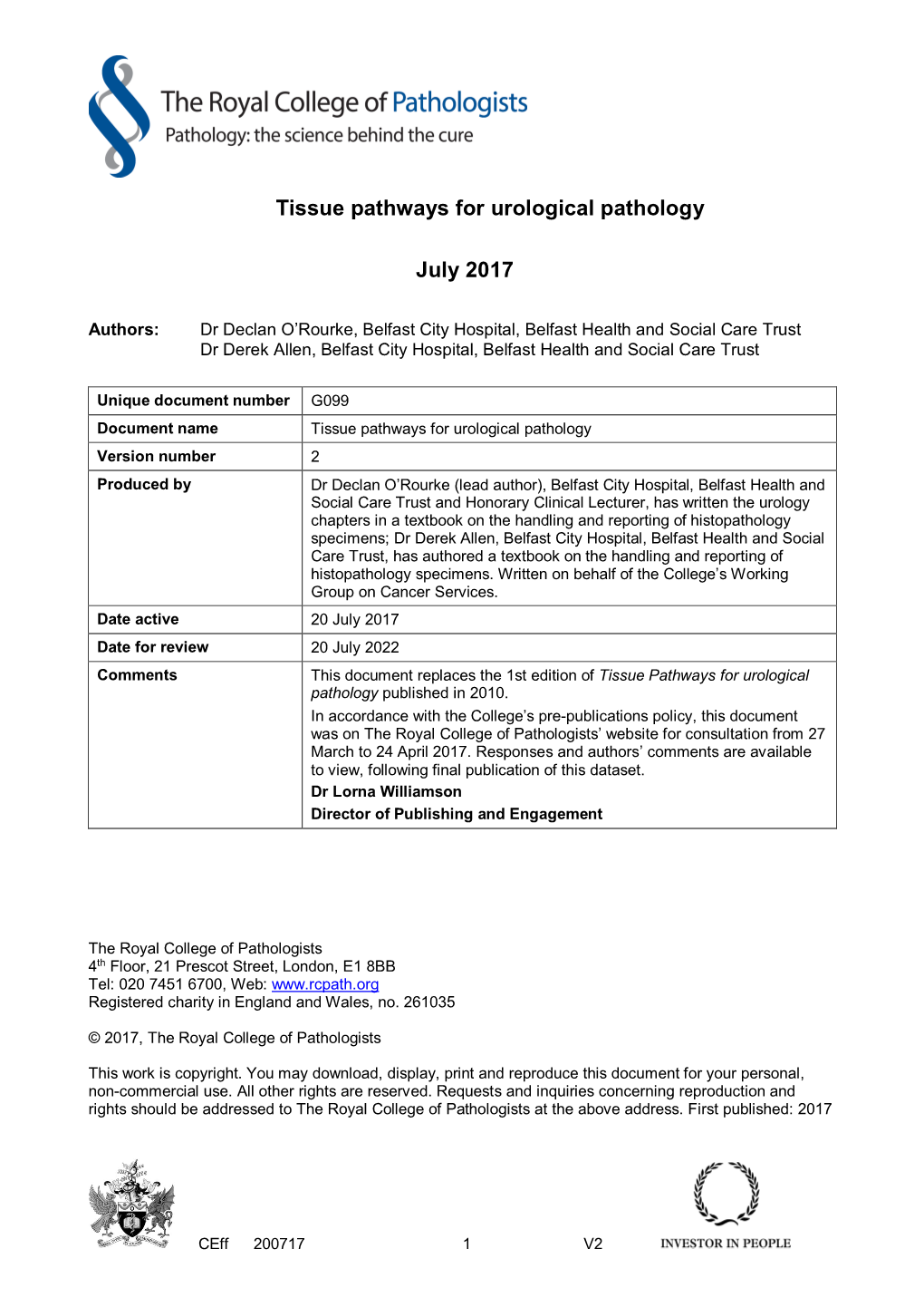 Tissue Pathways for Urological Pathology July 2017