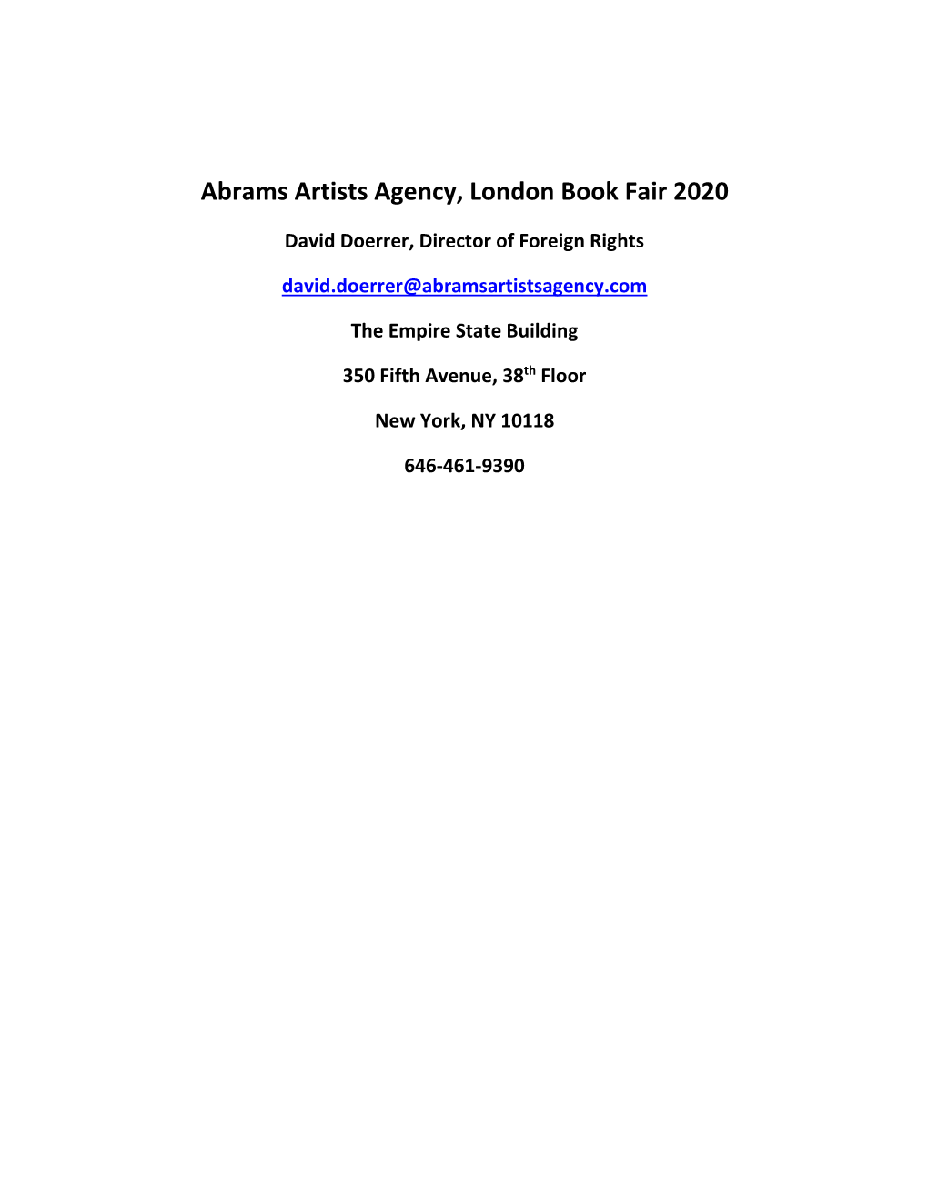 Abrams Artists Agency, London Book Fair 2020