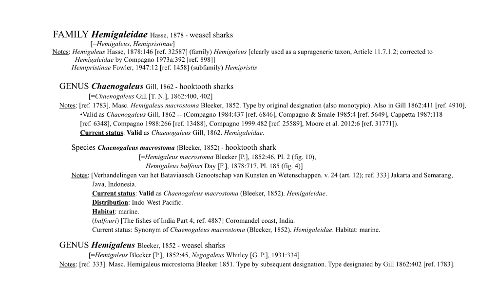 GENUS Chaenogaleus Gill, 1862 - Hooktooth Sharks [=Chaenogaleus Gill [T