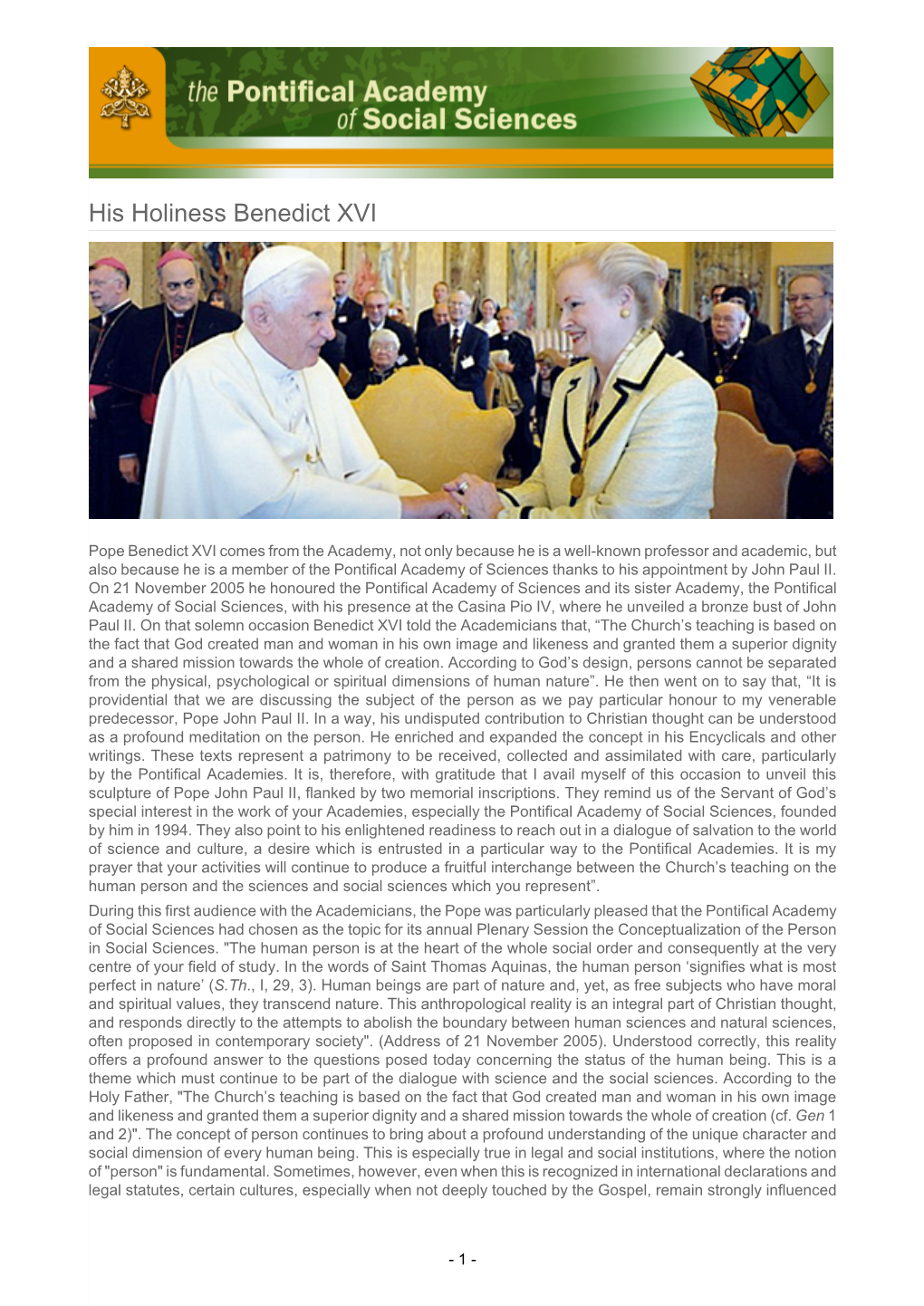 His Holiness Benedict XVI