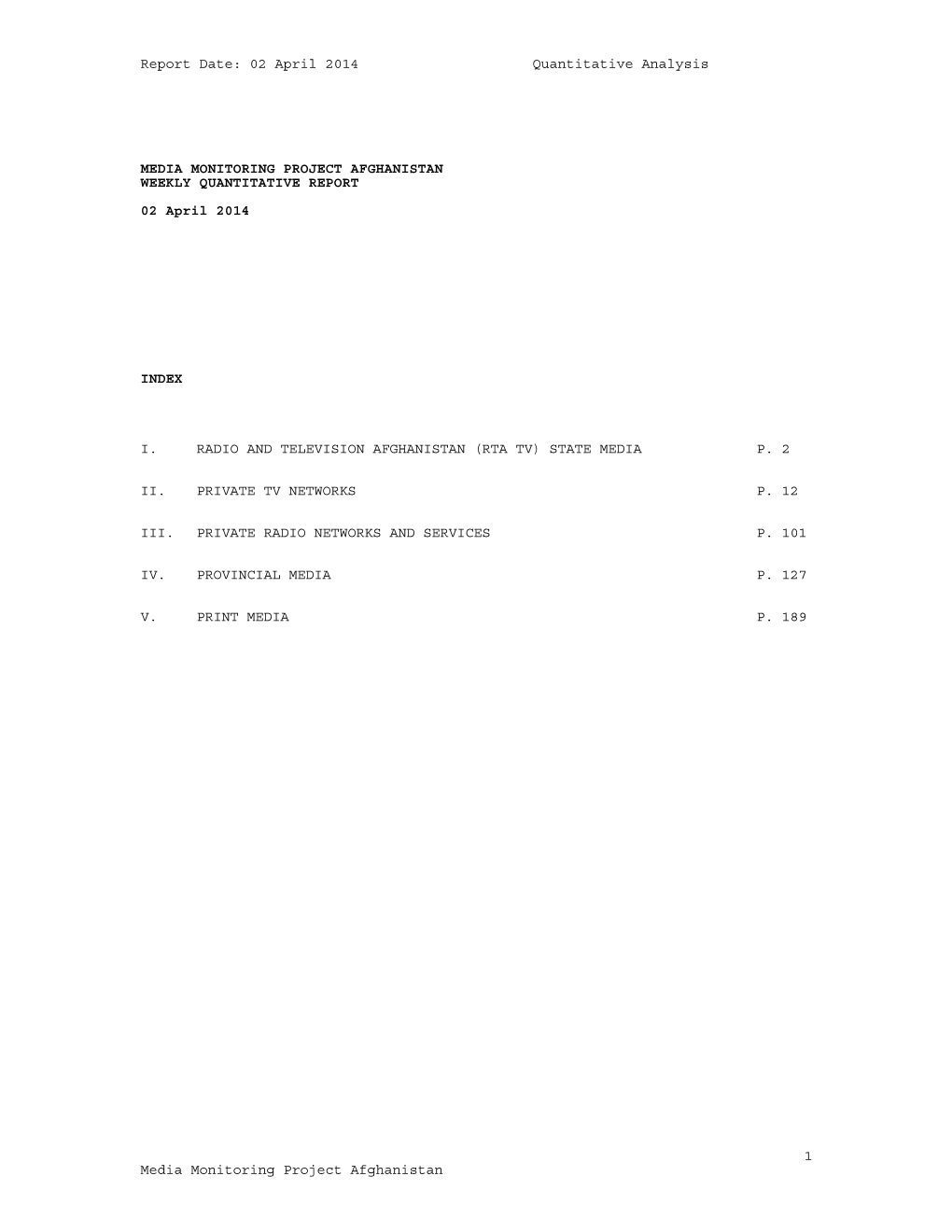 Report Date: 02 April 2014 Quantitative Analysis Media