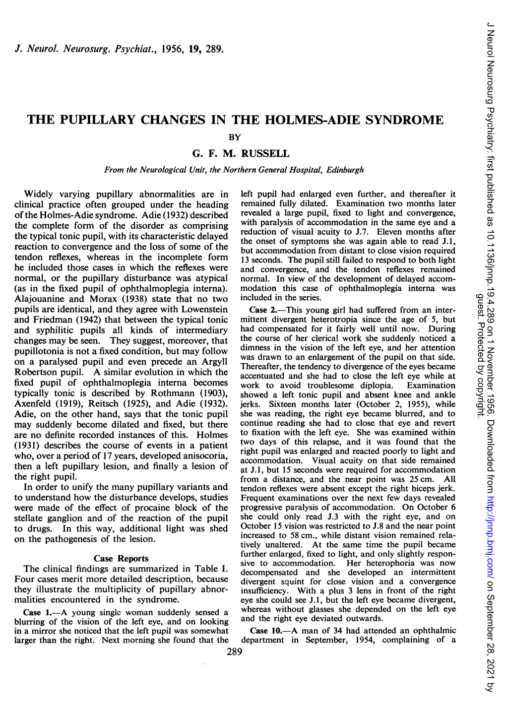 The Pupillary Changes in the Holmes-Adie Syndrome by G