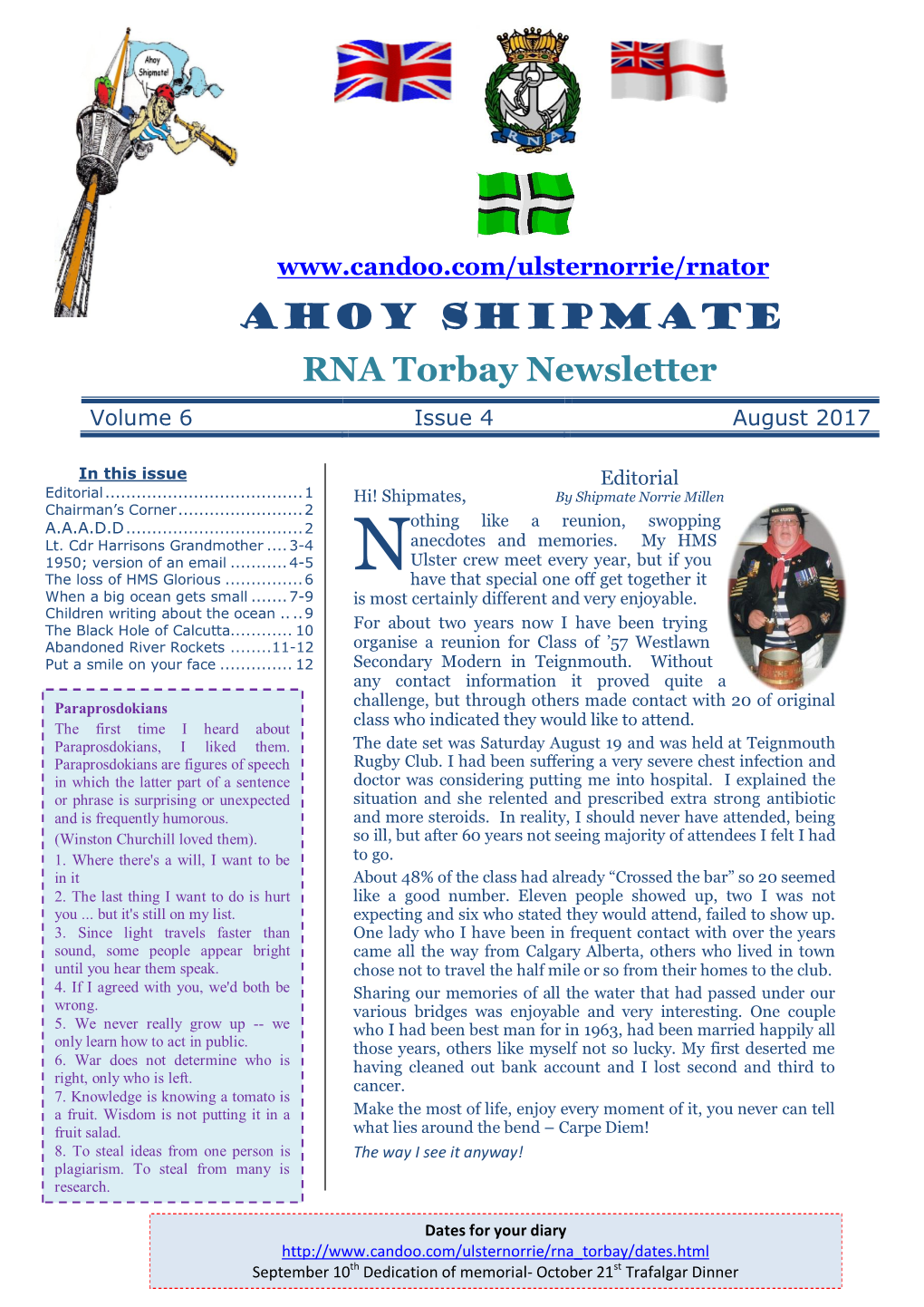 Ahoy Shipmate RNA Torbay Newsletter Volume 6 Issue 4 August 2017