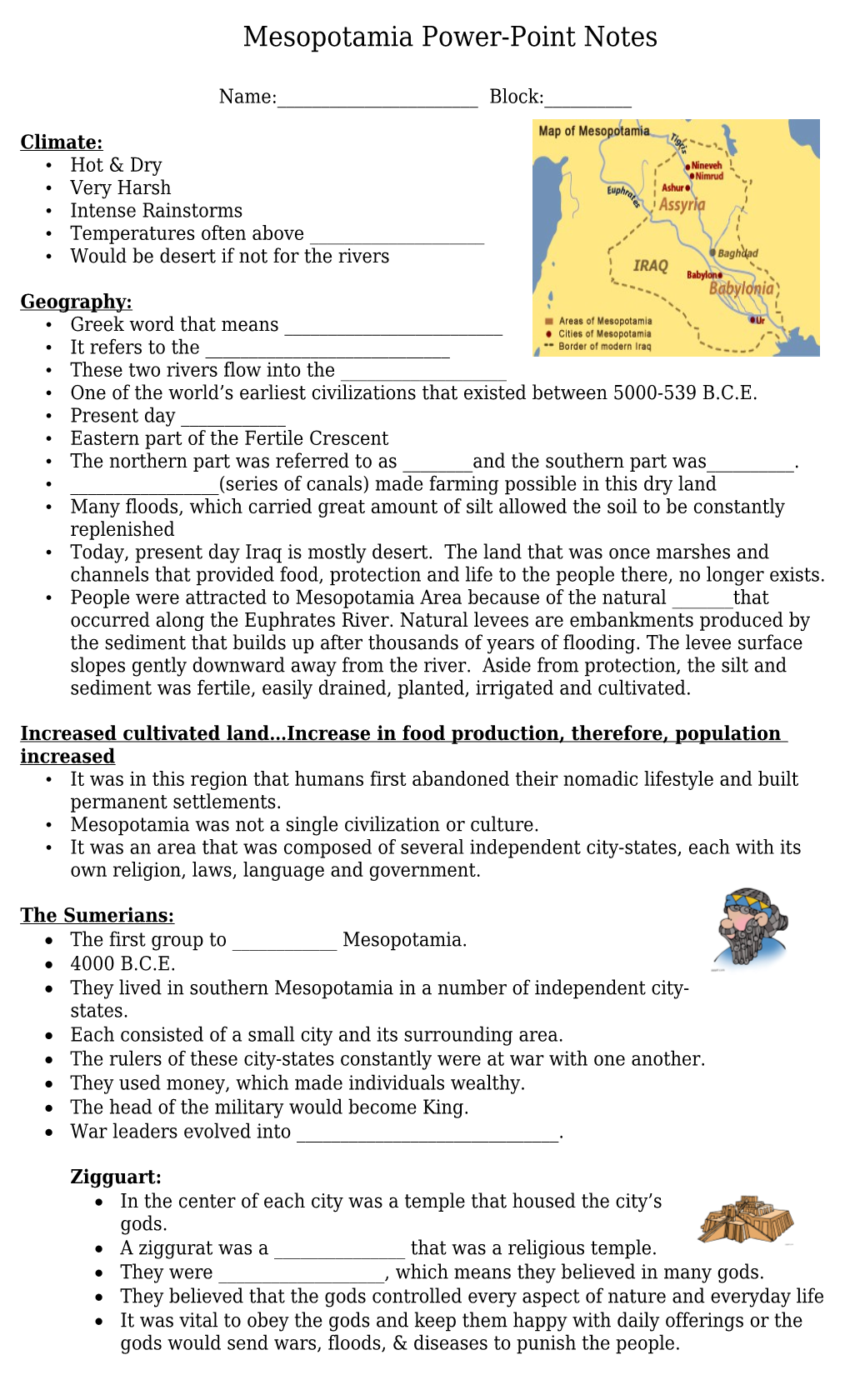 Mesopotamia Power-Point Notes