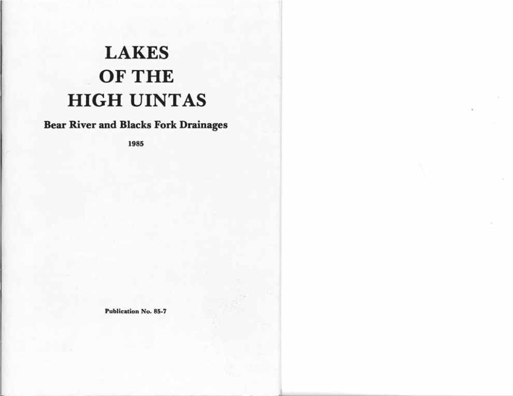 Lakes of the High Uintas: Bear River & Blacks Fork Drainage