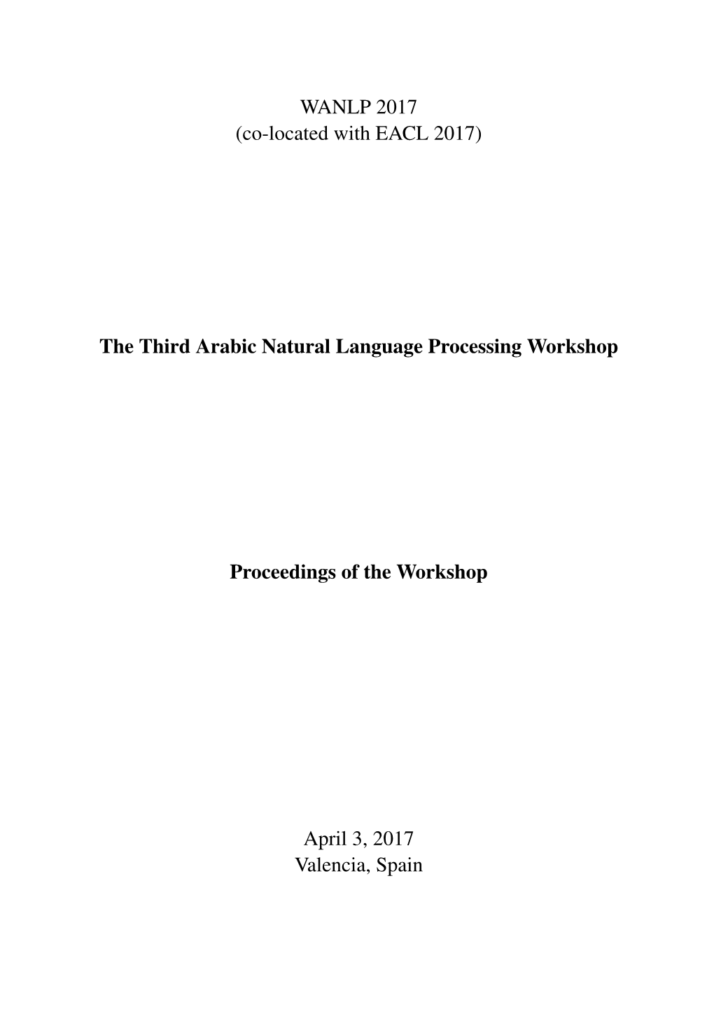 The Third Arabic Natural Language Processing Workshop Proceedings