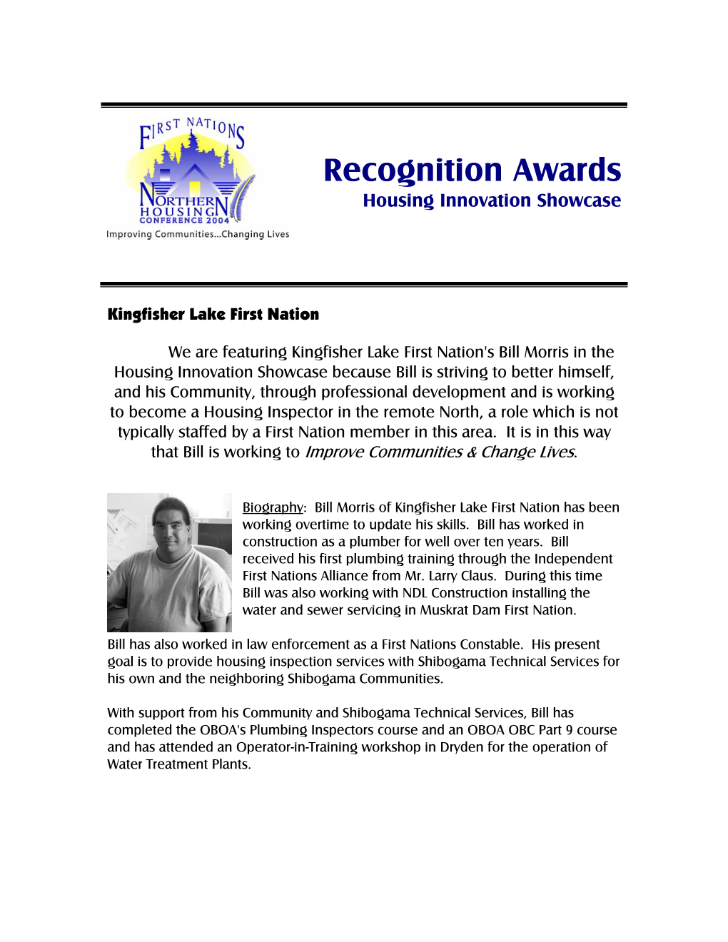 Recognition Awards Housing Innovation Showcase
