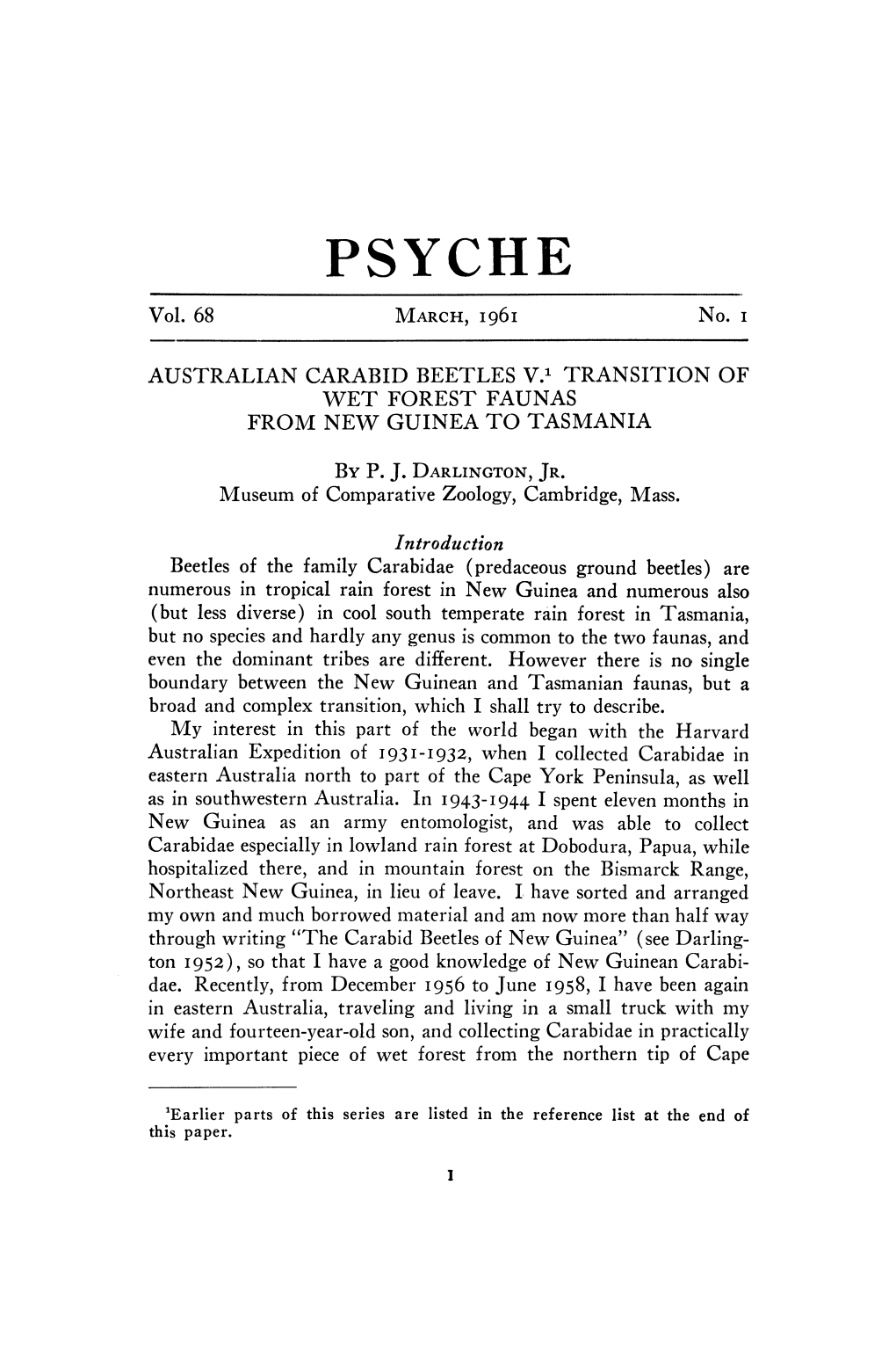 Australian Carabid Beetles V. Transition of Wet Forest Faunas from New Guinea to Tasmania by P