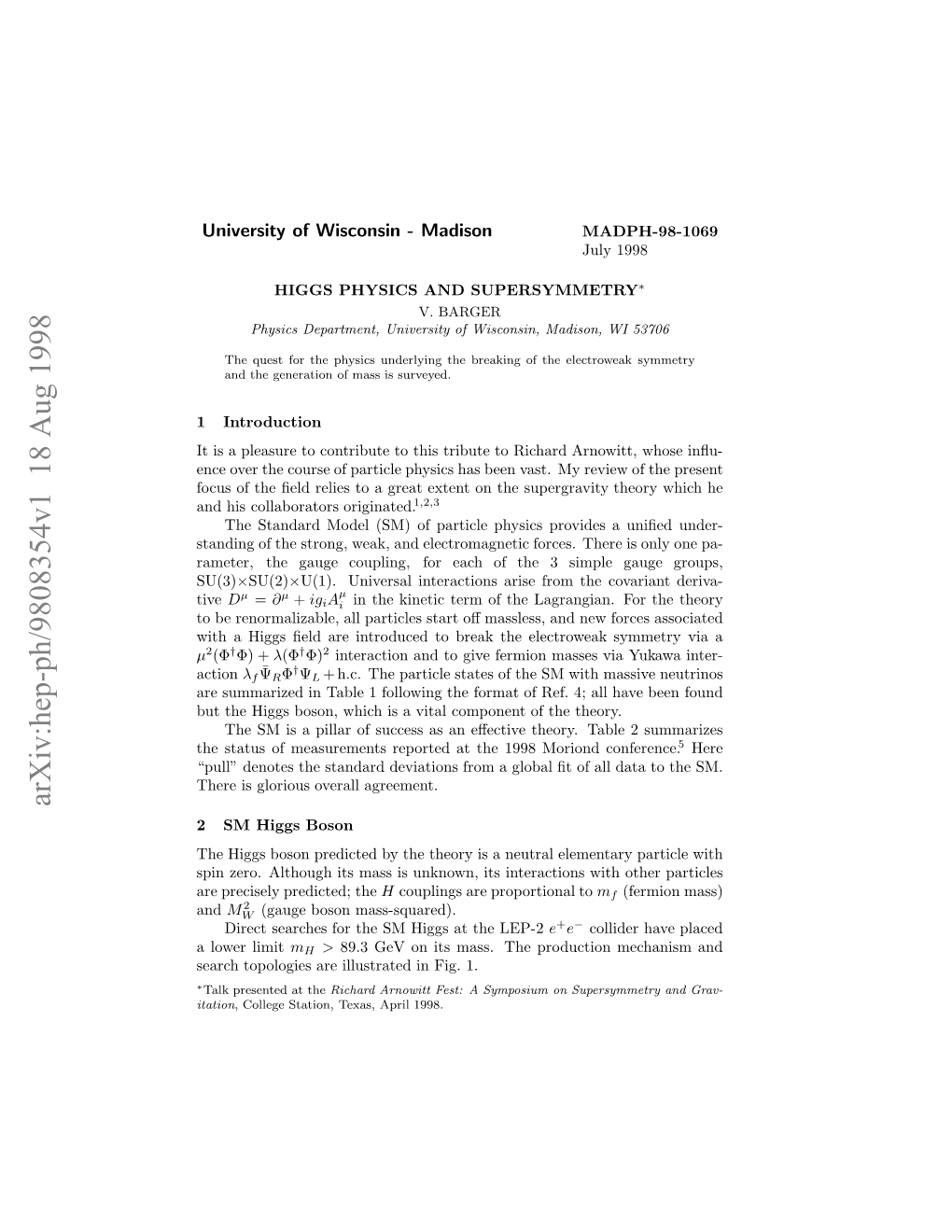 Arxiv:Hep-Ph/9808354V1 18 Aug 1998 Oe Limit Lower a and Erhtplge R Lutae Nfg 1