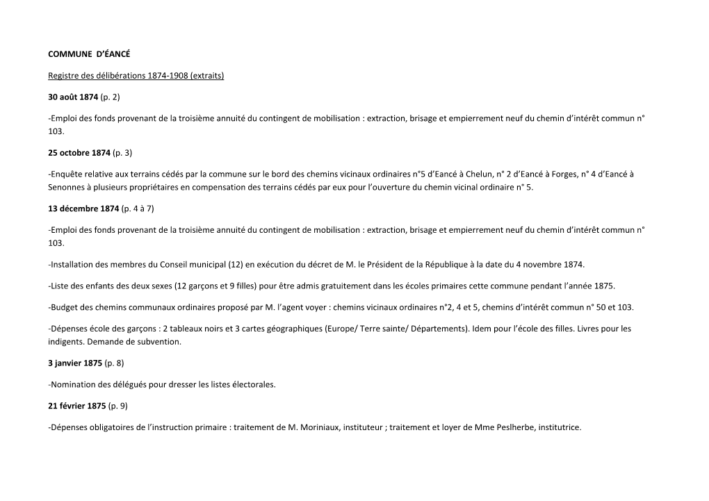 COMMUNE D'éancé Registre Des Délibérations