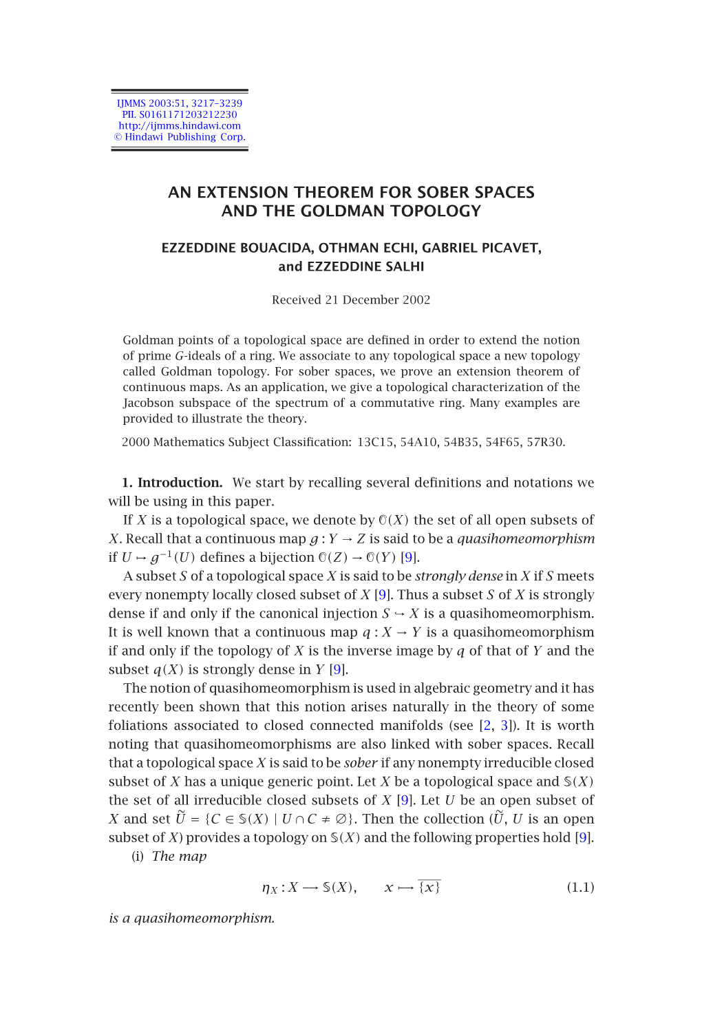 An Extension Theorem for Sober Spaces and the Goldman Topology