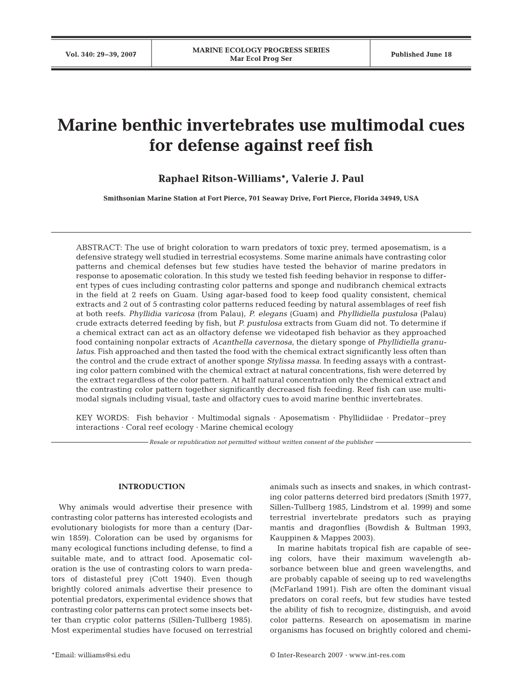 Marine Benthic Invertebrates Use Multimodal Cues for Defense Against Reef Fish